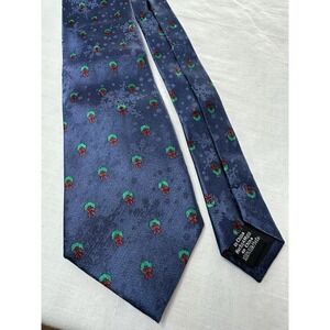 Christmas Wreath Men's Tie Blue 49" Lx 3"  Short Holiday Festive Stain Resistant